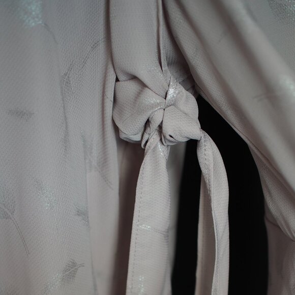 Lucky & Coco | Pale Pink Shimmery Leaf Print Blouse w Flutter Sleeve Cuffs - Picture 5 of 8